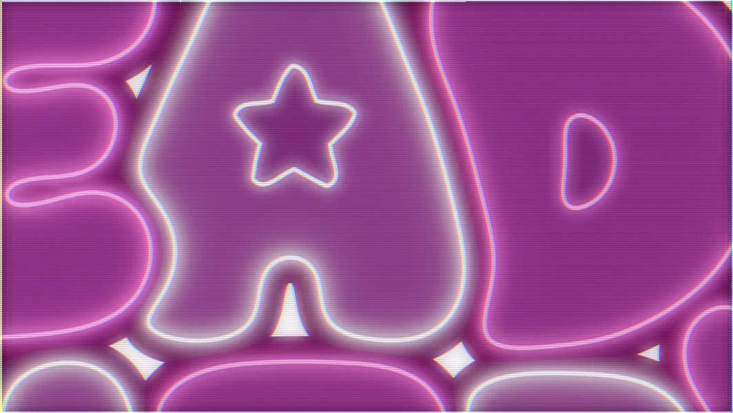 The A and the D in neon with the hologram screen, zoomed in: the D's tube runs parallel to the A's at an even gap.