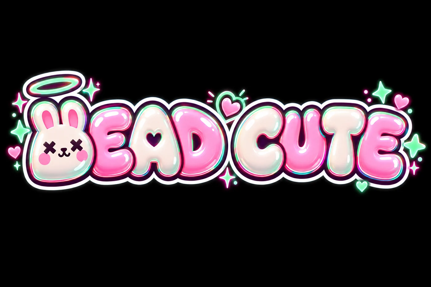 DEAD CUTE logo k1-gs: GPT Image 2.5, puffy, one row.